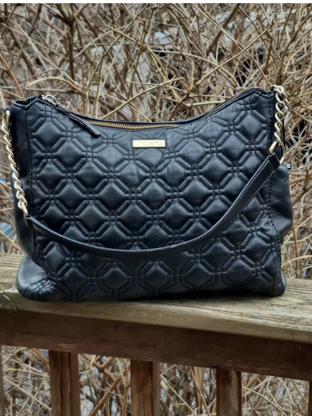 Kate Spade Quilted Black Shoulder Bag with Chain Detail